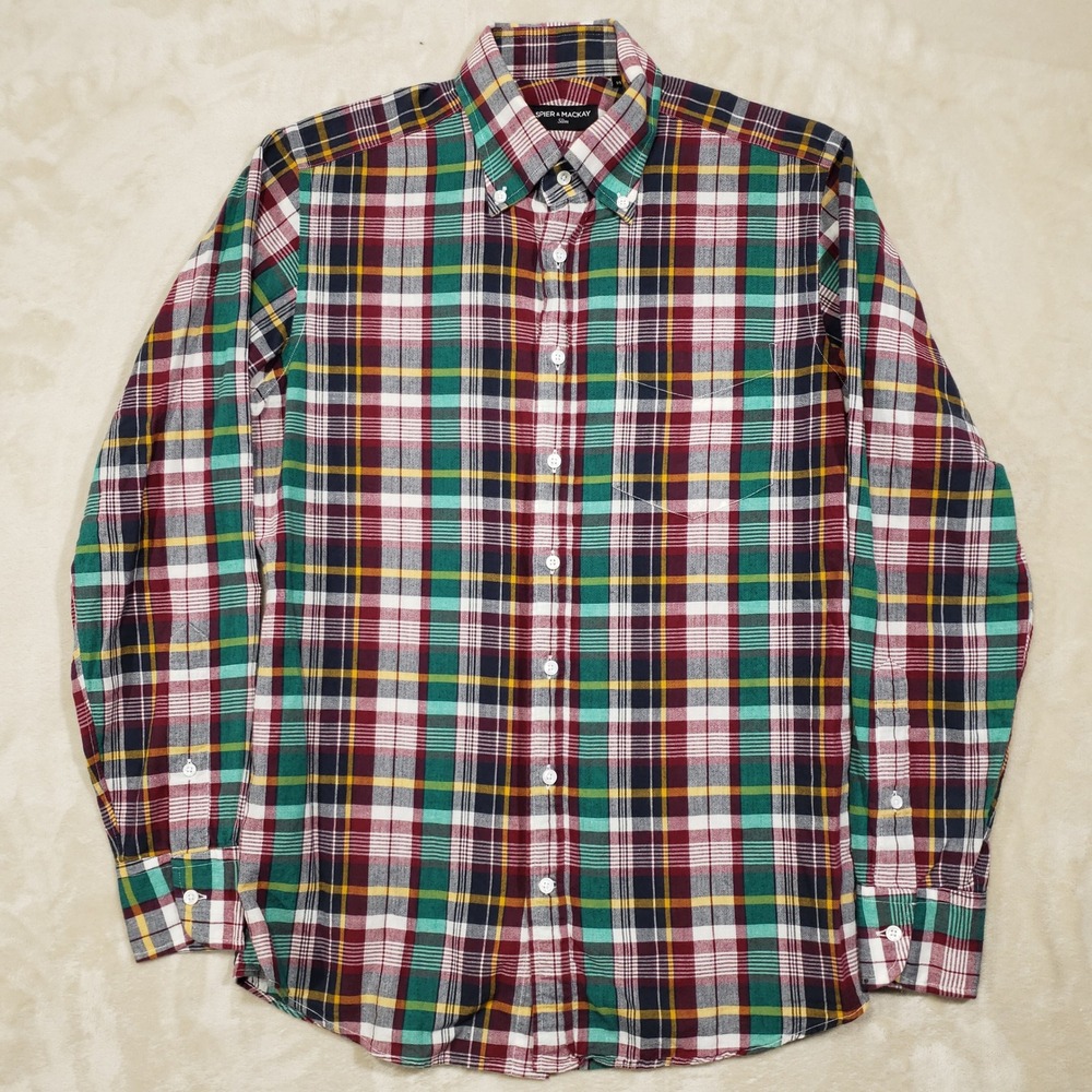 Spier‎ and Mackay Button Down Shirt Men 14.5 Plaid Slim Fit Cotton Small